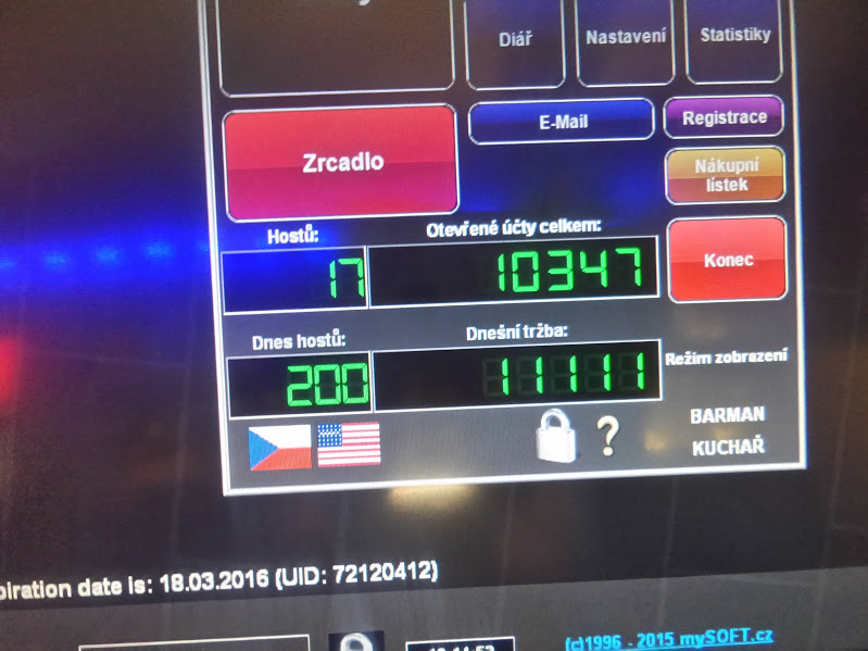 Náhled hlavní nabídky se souhrnem tržeb Náhled hlavní nabídky se souhrnem tržeb